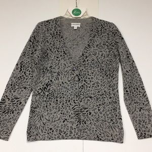 Cashmere Animal Print Cardigan Sweater, Size M